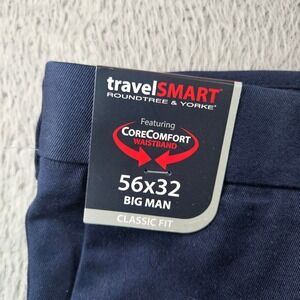 Roundtree & Yorke TravelSmart Mens 56x32 Navy Classic Fit Flat Front Pants NEW